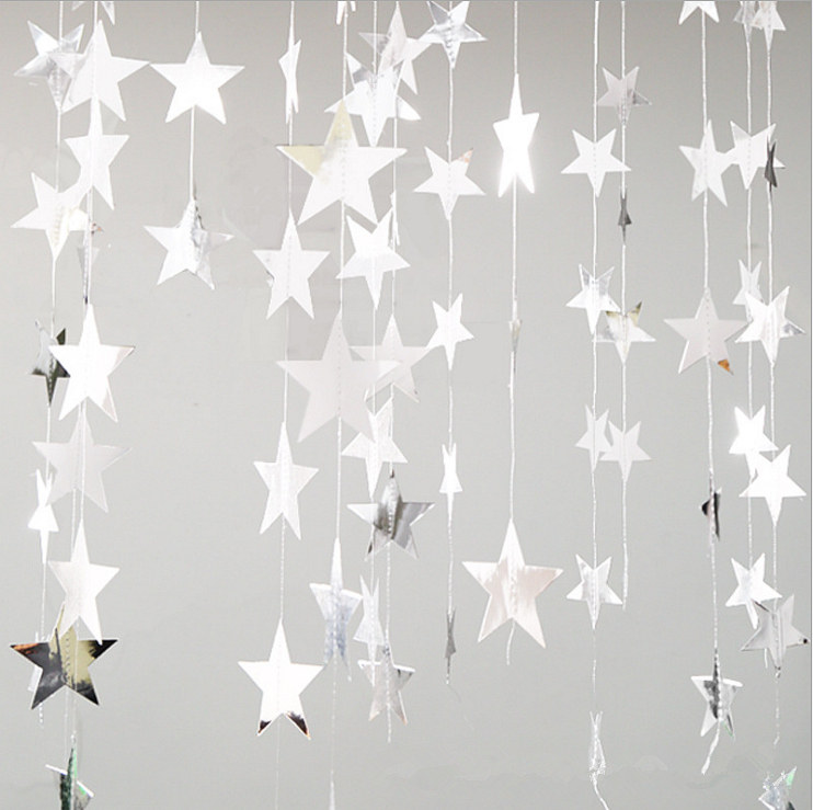 Gold and silver cardboard mirror five-pointed star wedding room decoration pull flower window hanging ornaments children's birthday arrangement bunting