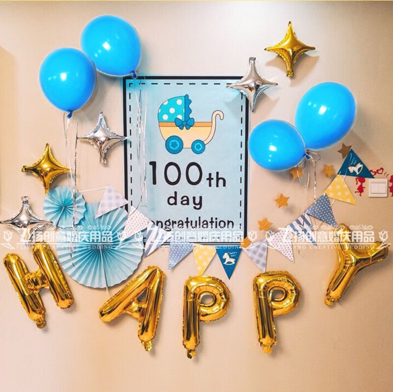 Baby 100-day decoration arrangement supplies party bunting 100-day poster package 100-day banquet background wall decoration poster