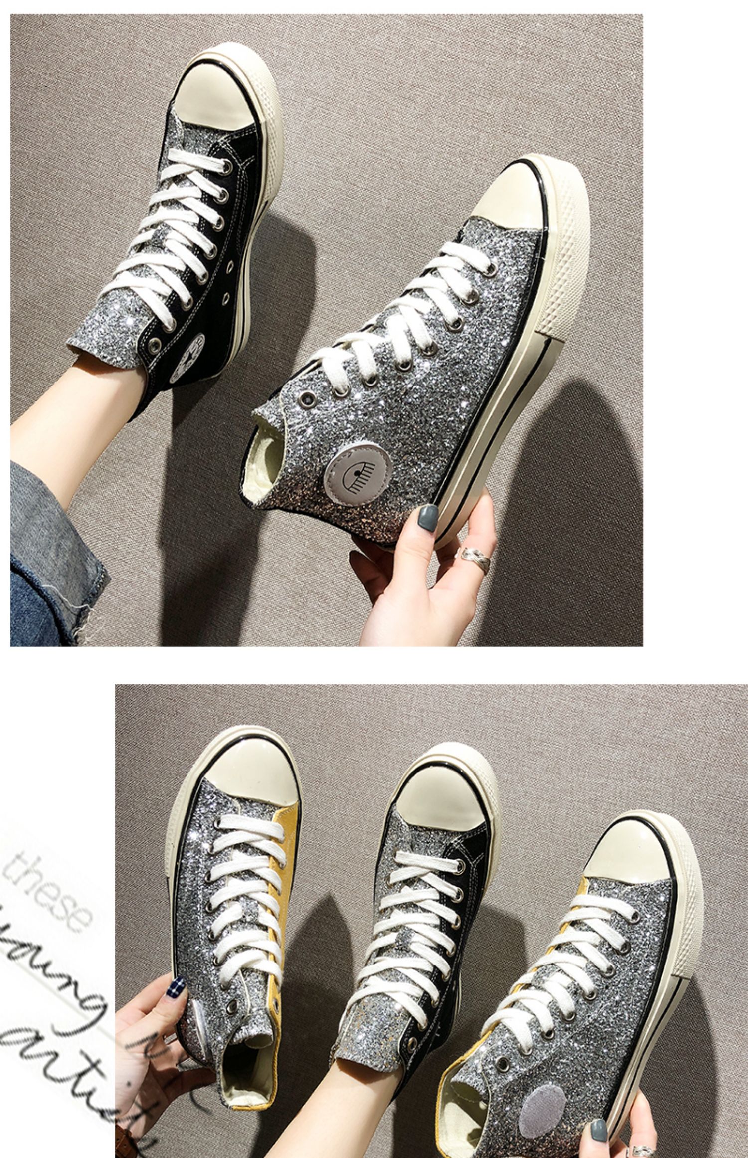 Giày nữ châu Âu 2019 mùa xuân sequin giày cao đế dày hoang dã Giày thông thường Hàn Quốc giày vải cao cấp thủy triều - Giày cao gót giày thể dục nữ