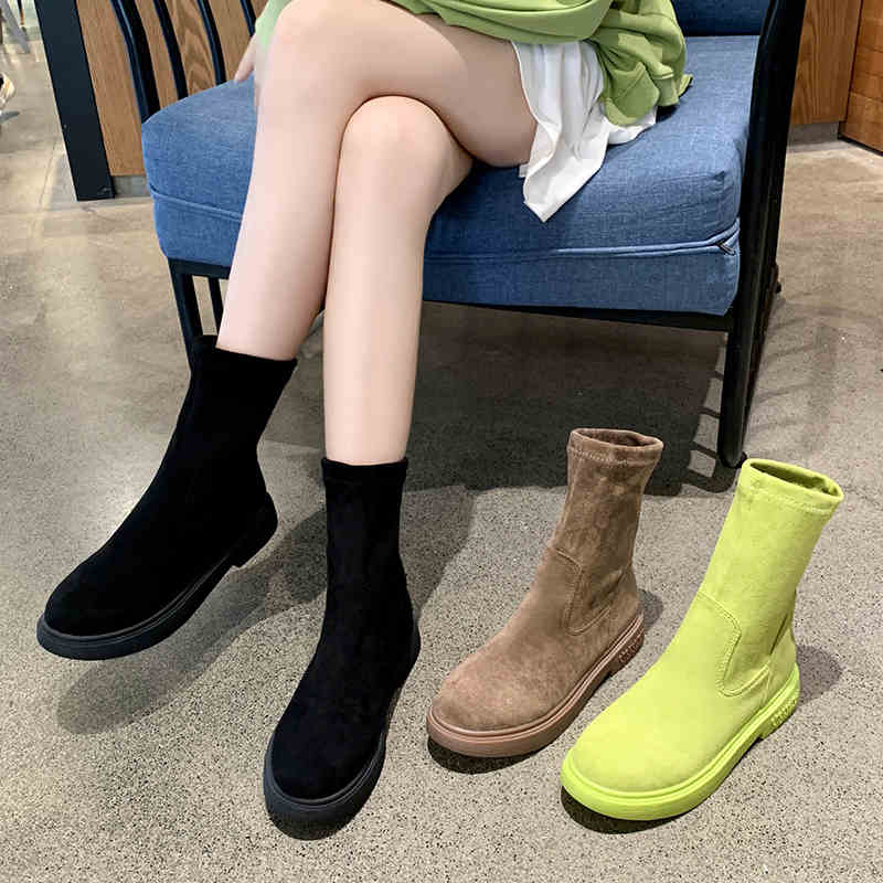 Boots children 2021 fall flat bottom small short boots female midbarrel slim slim shoes net red new 100 hitch Martin boots Inn wind