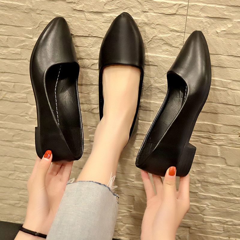 Work shoes women's black flat women's shoes professional work shoes comfortable soft bottom non-slip flat heel shallow single shoes small leather shoes