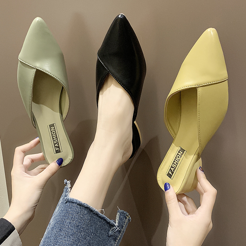 Lazy half-slipper woman no heel bag head with pointed net red wild fashion Korean version of the outer wear half-drag single shoe woman