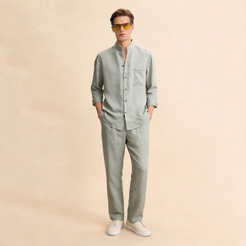 Summer Three-Quarter Sleeve Long Pants Suit [Linen Lyocell] Old Money Style High-End Relaxed Casual Men's Suit