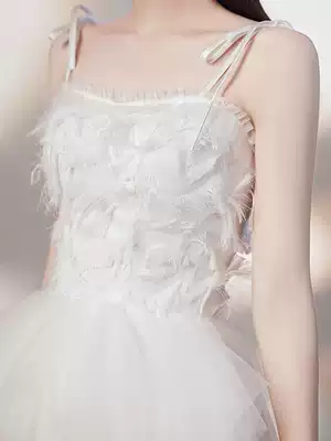 White suspender light and small evening dress skirt 2021 new banquet temperament short section thin socialite dress annual meeting female