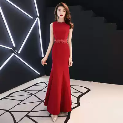 Toast dress bride 2021 new wine red evening dress female temperament fishtail slim-fit long version back door dress dress