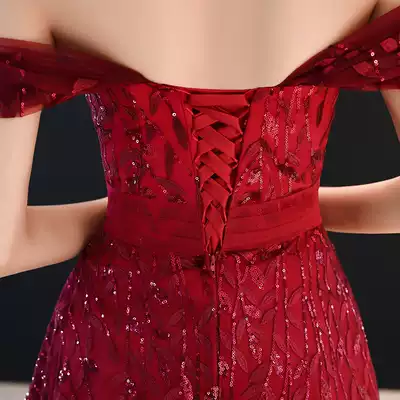 Toast dress bride 2021 new long version wine red engagement wedding dress back door dress banquet evening dress skirt female