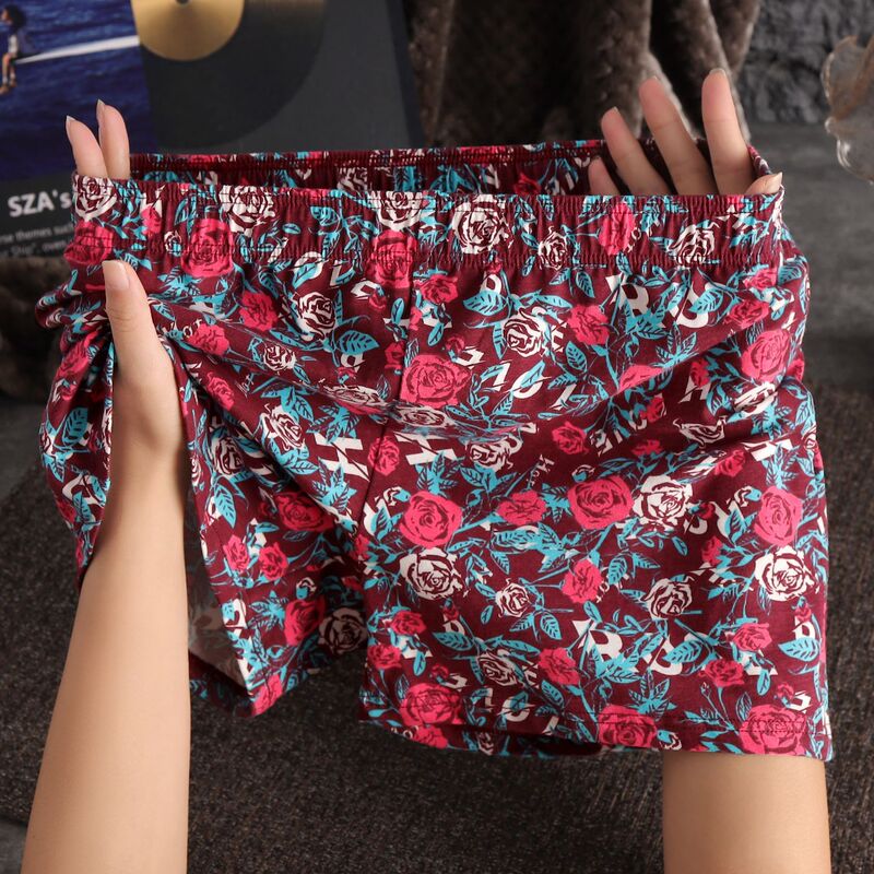 New Cotton Men's Underwear with Rose Print, Comfortable and Breathable Boxer Briefs, Popular Sports Boxer Shorts