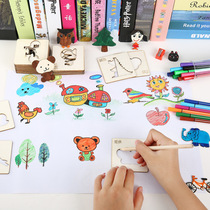 Puzzle painting template baby graffiti color drawing tool Children diy handmade wooden toy painting set