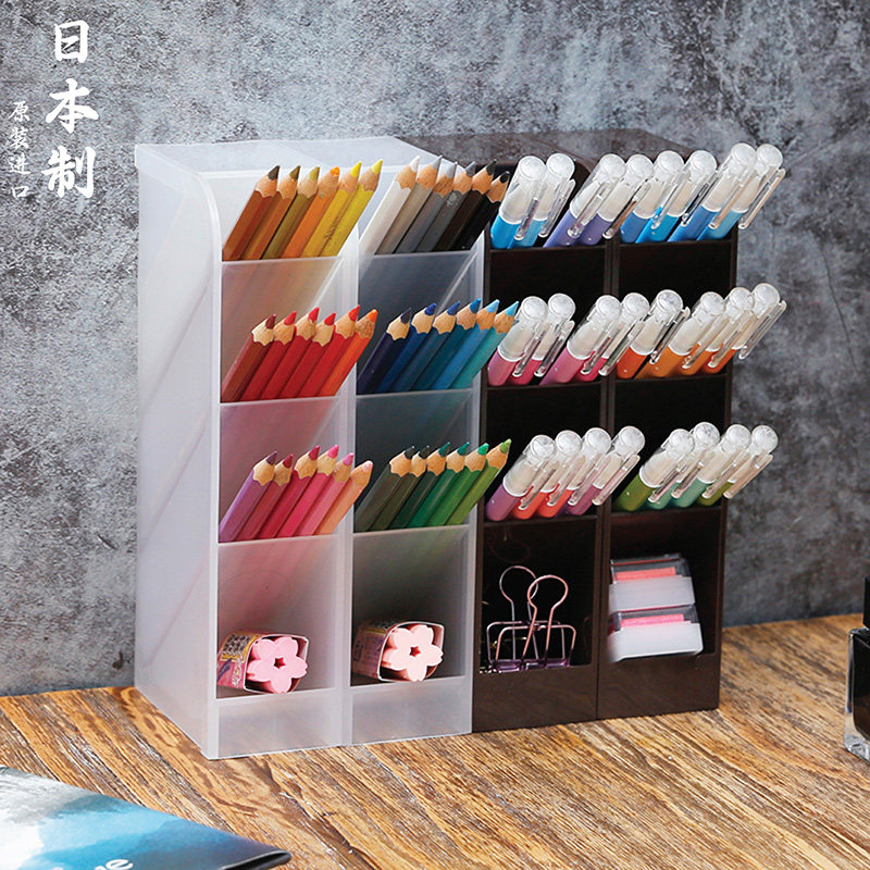 Japan imported oblique plug pen holder transparent pen holder Large student desktop storage box Multi-functional cosmetics stationery