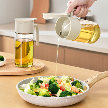Oil Pot, Household Oil Container, New Model for Kitchen Use, Automatic Opening and Closing, Leak-Proof, No Dripping, No Oil Residue, Large Capacity Glass