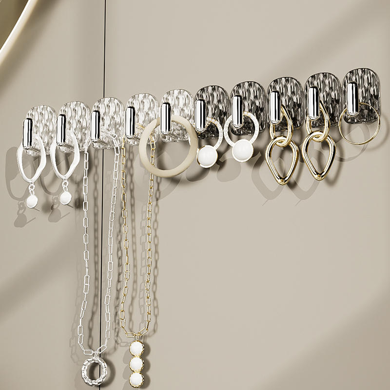 Traceless Adhesive Hooks, Mini Hooks for Behind Cabinet Doors, Necklace and Hair Tie Storage, Wall-Mounted, No-Drill Jewelry Hanger