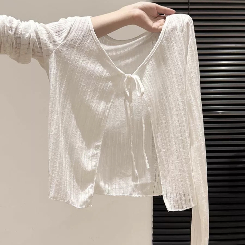 This Year's Popular White Thin Sun-Protective Cardigan Long-Sleeve T-Shirt for Women, Summer Slightly Sheer Loose Shawl Jacket Top