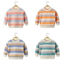 Autumn and winter New plus velvet childrens sweater men and women Baby long sleeve thick base shirt children striped pullover