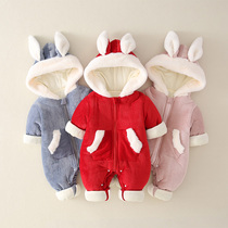 Baby winter suit women 0 1 year old 3 months 5 male baby jumpsuit winter thickened outside wear newborn clothes