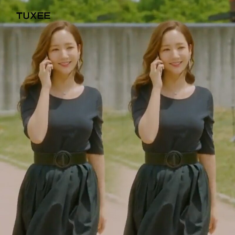 TUXEE Her private life Park Min-fit mid-sleeve closedown waist 100 plexe long dress slim fit 2020