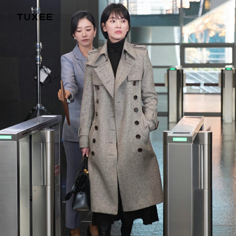 TUXEE wool coat female long version Song Huiqiao with boyfriend Che Xiuxian herringbone padded coat