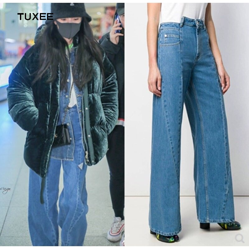 TUXEE2020 spring new Yang power private suit with irregular loose, high waist and wide leg jeans long