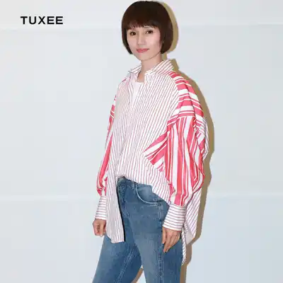 TUXEE20 spring and summer Yuan Quan with striped stitching cotton loose long fashion irregular hem shirt