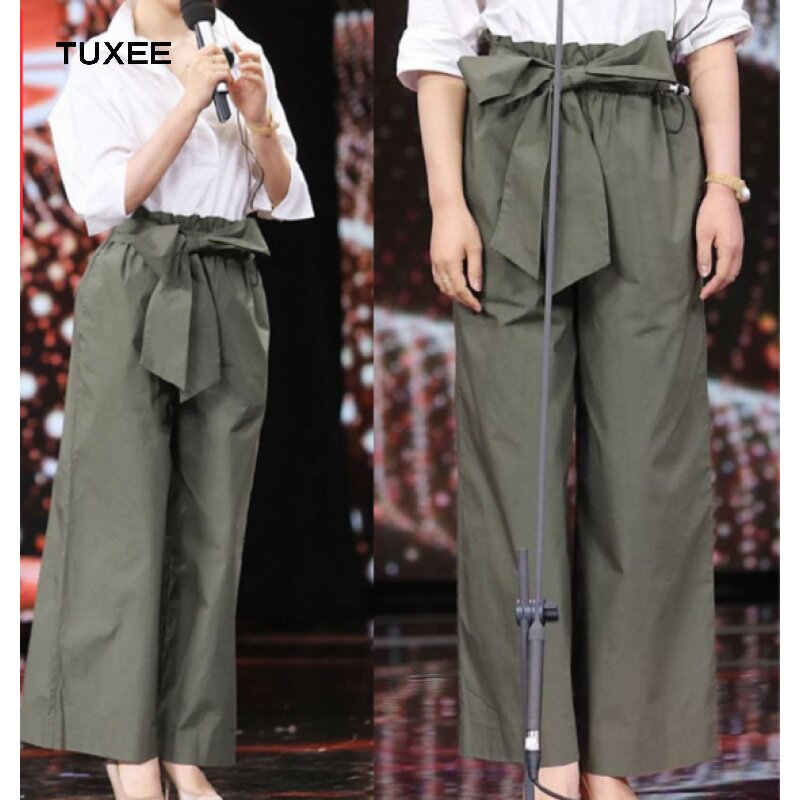 TUXEE is facing its Yland Season Canopy with Tongan Army Green Lacing Butterfly Knot Wide Leg Pants High Waist Loose
