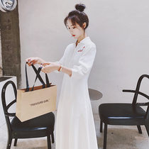 French retro white dress female summer tea break skirt Super fairy Bellflower first love skirt Forest sweet fairy skirt