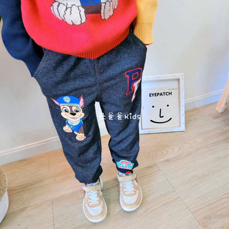 Xuất khẩu 18 chàng trai và cô gái mùa thu Wang Wang đội giả quần denim quần thường Quần trẻ em mẫu giáo vừa phải short jean bé gái