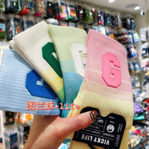 Spring Summer Zdyeing Gradient Letters Socks Children Outside Wearing Tide Socks Small Crownins Wind Minimalist Pure Cotton Sports Mid-Cylinder Socks