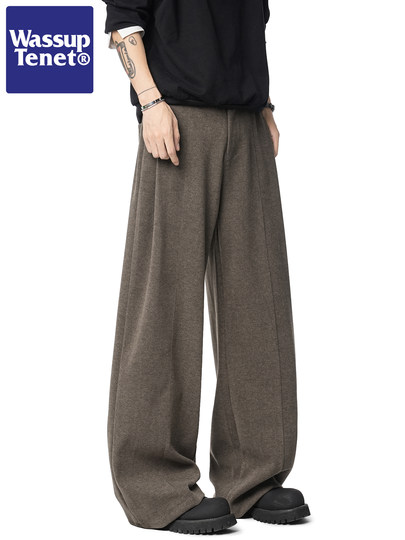 Wassup Tenet American Retro Pleated Straight Casual Pants for Men, Autumn Trendy Brand Couple Loose Wide-Leg Trousers