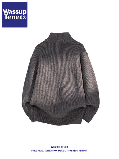 Wassup Tenet Japanese Retro Half-Zip Knit Sweater for Men, Autumn and Winter High-End Trendy Brand Loose Sweater
