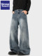 Wassup Tenet American High Street Washed Straight-Leg Jeans for Men, Autumn Trendy Brand Loose Wide-Leg Scimitar Pants