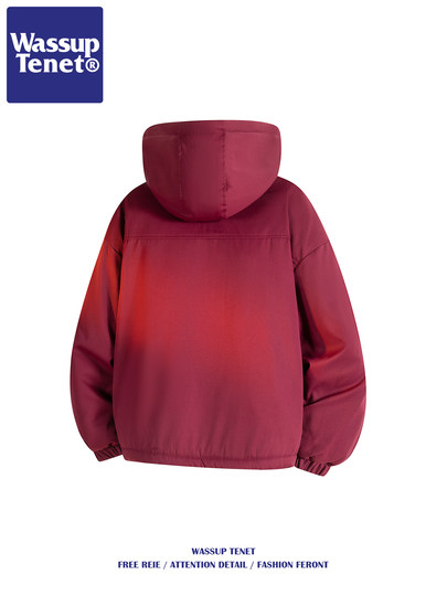 Wassup Tenet American Retro Style Fleece-Lined Hooded Cotton Jacket for Men, Winter Trendy Brand Couple's Loose Cotton Coat