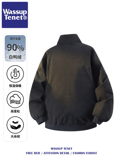 Wassup Tenet American-Style Stand-Up Collar Jacket down Coat for Men, Winter Couple Trendy Brand Loose Warm and Cold-Proof Outerwear