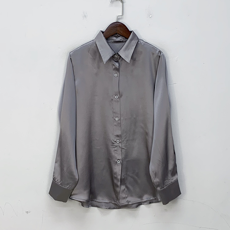 Lightweight High-End Color Series Shirt, Silk Crepe Satin Long-Sleeve Solid Color Shirt, Mulberry Silk Commuter Top Jacket Lightweight High-End Color Series Shirt, Silk Crepe Satin Long-Sleeve Solid Color Shirt, Mulberry Silk Commuter Top Jacket
