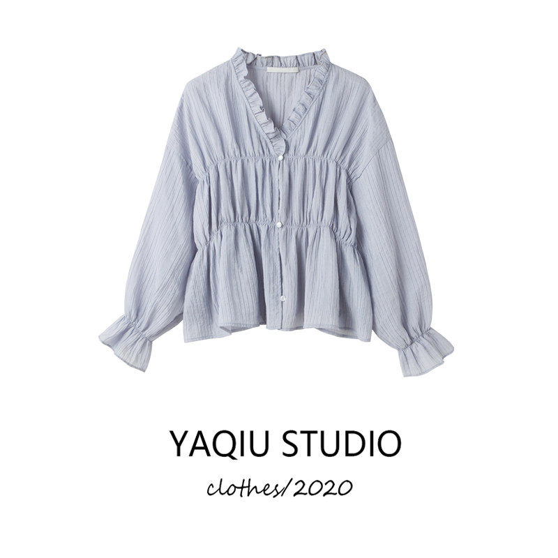 Lace lotus sleeve fairy shirt female Korean version long sleeve design sense niche top summer