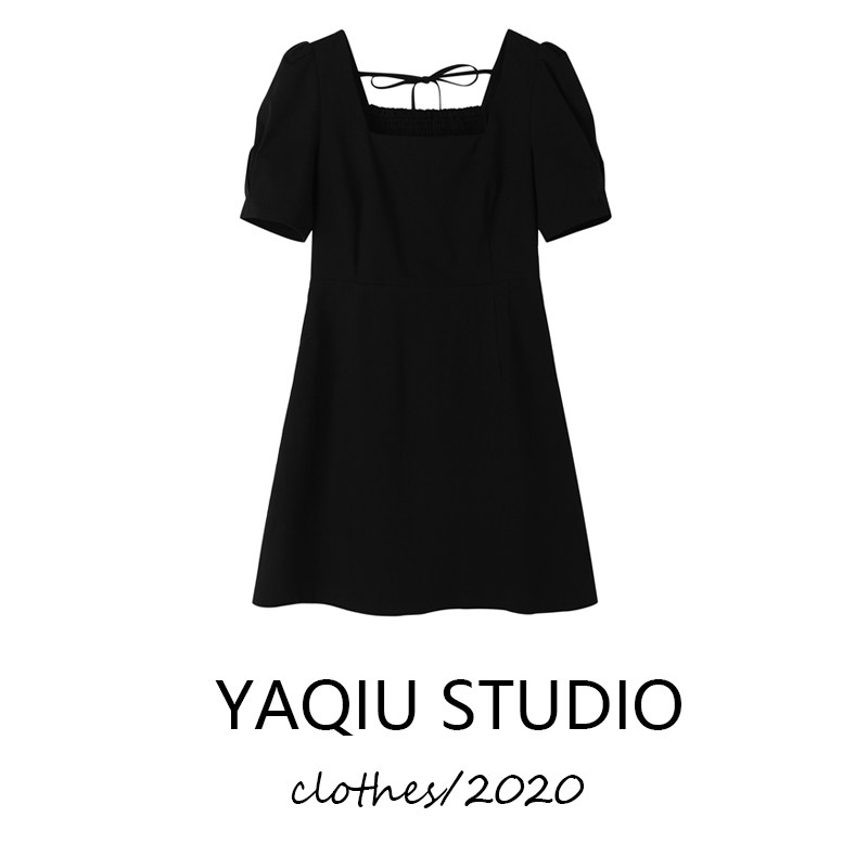 Ocean dress women 2022 new cashies slim temperament French style square collar little black dress A word dress