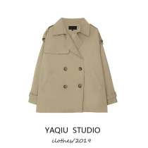 Short trench coat small man foreign air high 2021 early autumn pop khaki coat double breasted school season coat