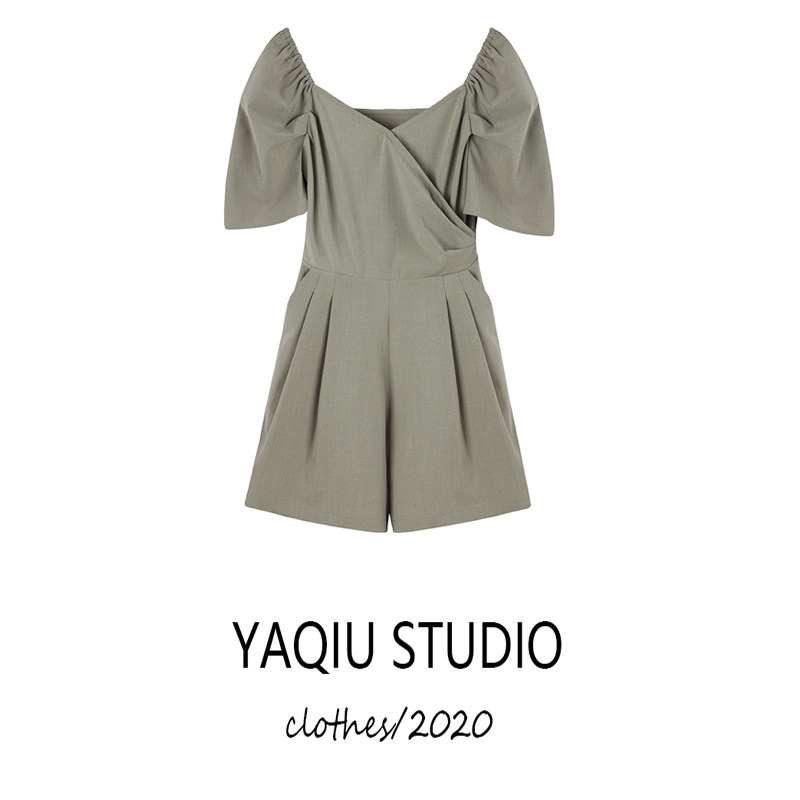 Retro V collar folds Slim Short Sleeves Slim Fit Pants Woman Summer New Collection Waisted Shorts Shorts