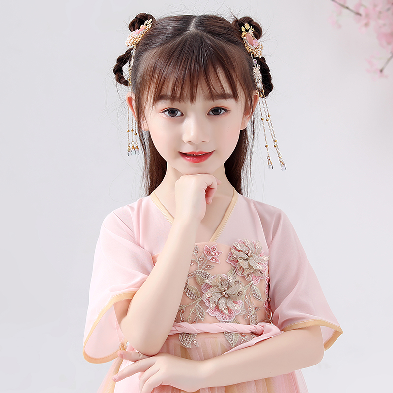 Children's ancient costume hair ornaments Hanfu little girl head ornaments Girl princess tassel ribbon Straggling super fairy ancient style jewelry