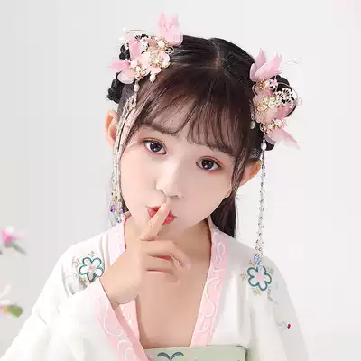Hanfu costume children hairclip girl butterfly antique accessories hair accessories female baby ribbon tassel step shake headdress