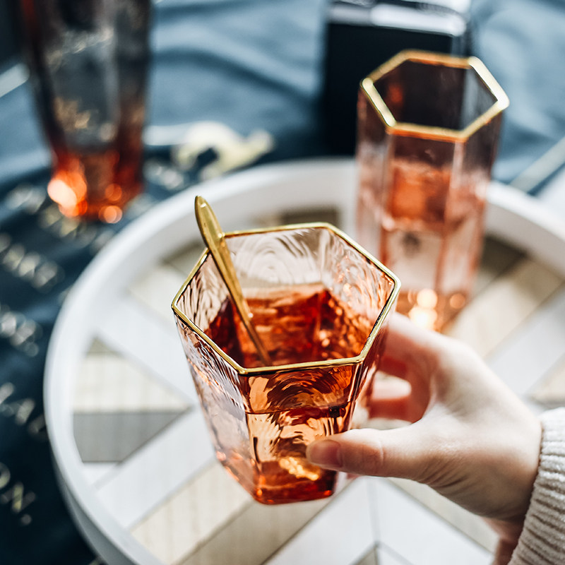 Same-size champagne Hexagonal Glass Cup Transparent Nordic Wind Creativity Water Cup Home Drink Mug Champagne Cup