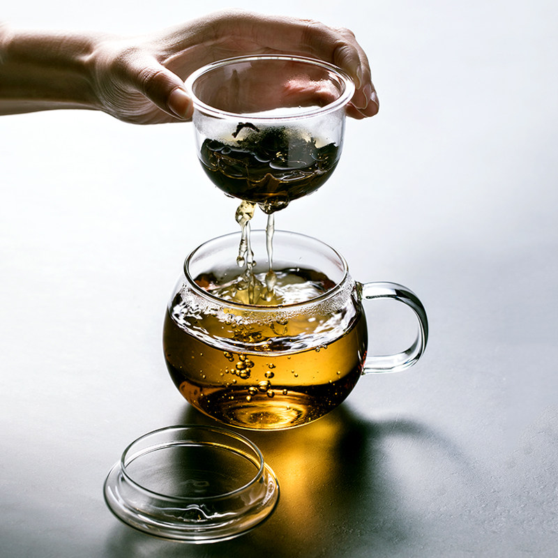 Tea cup glass water glass male student home living room office with lid tea set Net red ins air-cooled tea cup