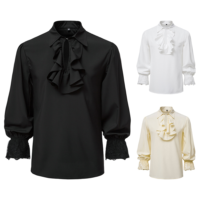 Foreign Trade Autumn New Men's Shirt, Artistic Victorian Punk Ruffled Halloween Costume Shirt