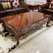 European-style full solid wood coffee table corner combination modern simple carved piano paint American dark coffee color living room furniture