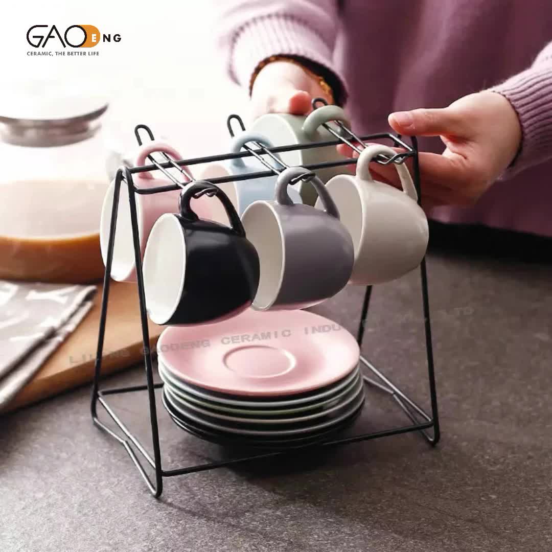 Custom Colors Glazed Matte Ceramic Tea Cups And Saucer Sets Ceramic Cup