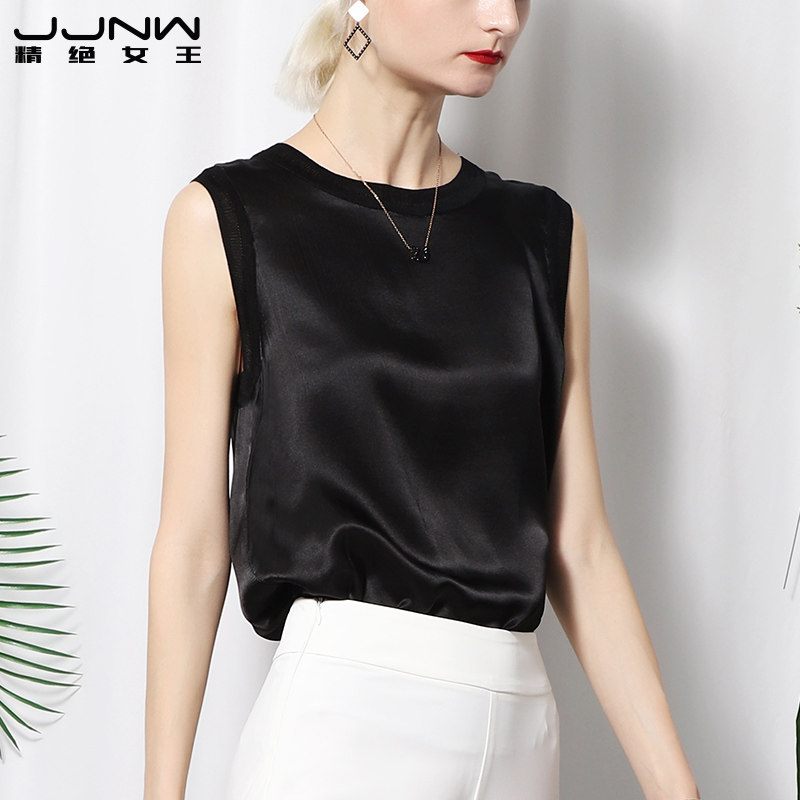 Black heavy pound genuine silk harness vest female inner lap mulberry silk sleeveless blouse outside wearing satin undershirt T-shirt summer