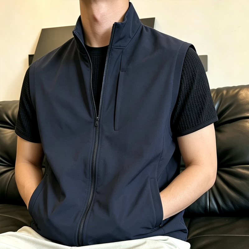 Zero-Pressure Functional Vest, Simple Stand-Up Collar, Lightweight, Four-Way Stretch, Windproof, Tear-Resistant, Men's Commuter Casual Layering Vest Zero-Pressure Functional Vest, Simple Stand-Up Collar, Lightweight, Four-Way Stretch, Windproof, Tear-Resistant, Men's Commuter Casual Layering Vest