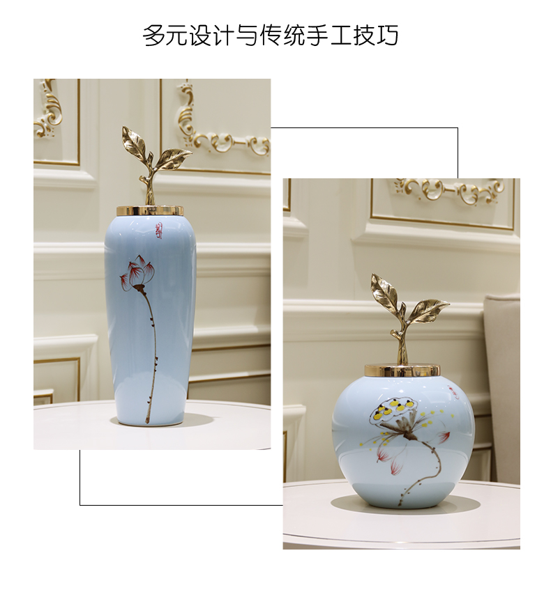 The new Chinese vase furnishing articles bronze sitting room simulation dried flowers flower arrangement ceramic table porch decoration home decoration