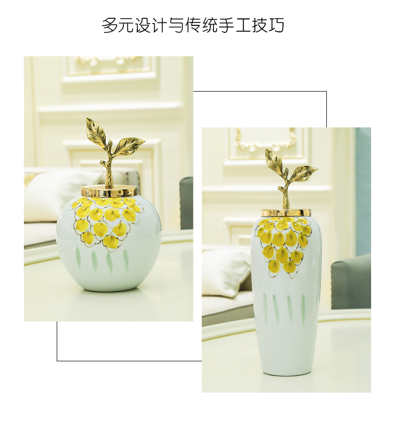 New Chinese style ceramic vase furnishing articles dried flowers flower arrangement desktop simulation flowers sitting room adornment table light European - style key-2 luxury wind