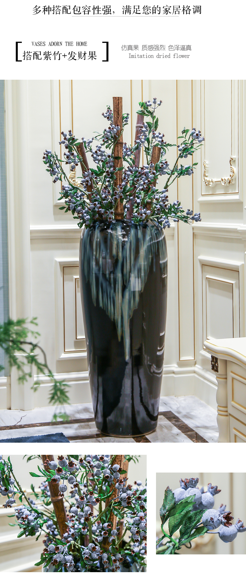 Jingdezhen ceramic vase of large European I and contracted sitting room of dry flower arranging hotel villa decoration furnishing articles