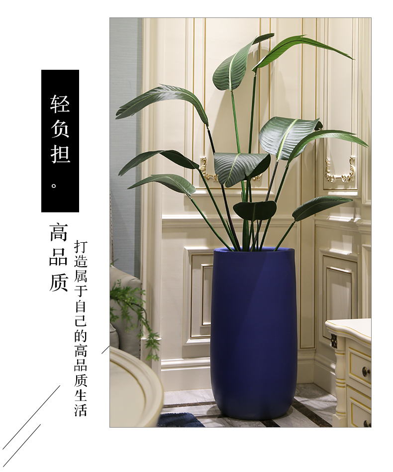 Nordic I and contracted large diameter blue ceramic flowerpot landing indoor living room hotel big green plant flower arranging simulation