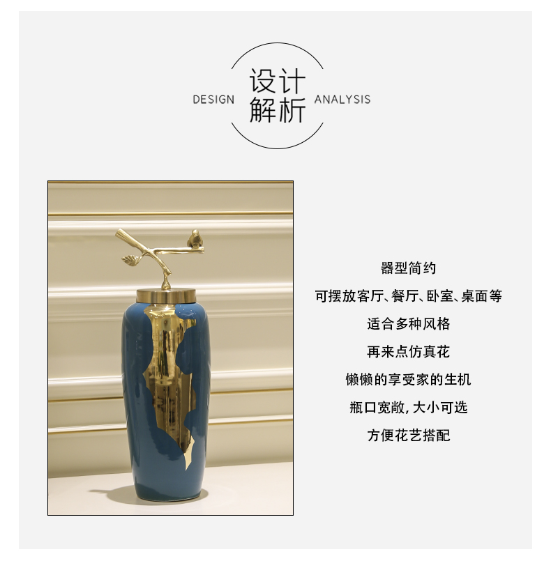 Mesa of new Chinese style ceramic vase retro creative light much dry flower, flower implement home decoration decoration is a sitting room